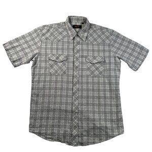 Liquid Shirt Men's S/S Pearl Snap Up Western Theme Plaid Collar Gray White 2XL